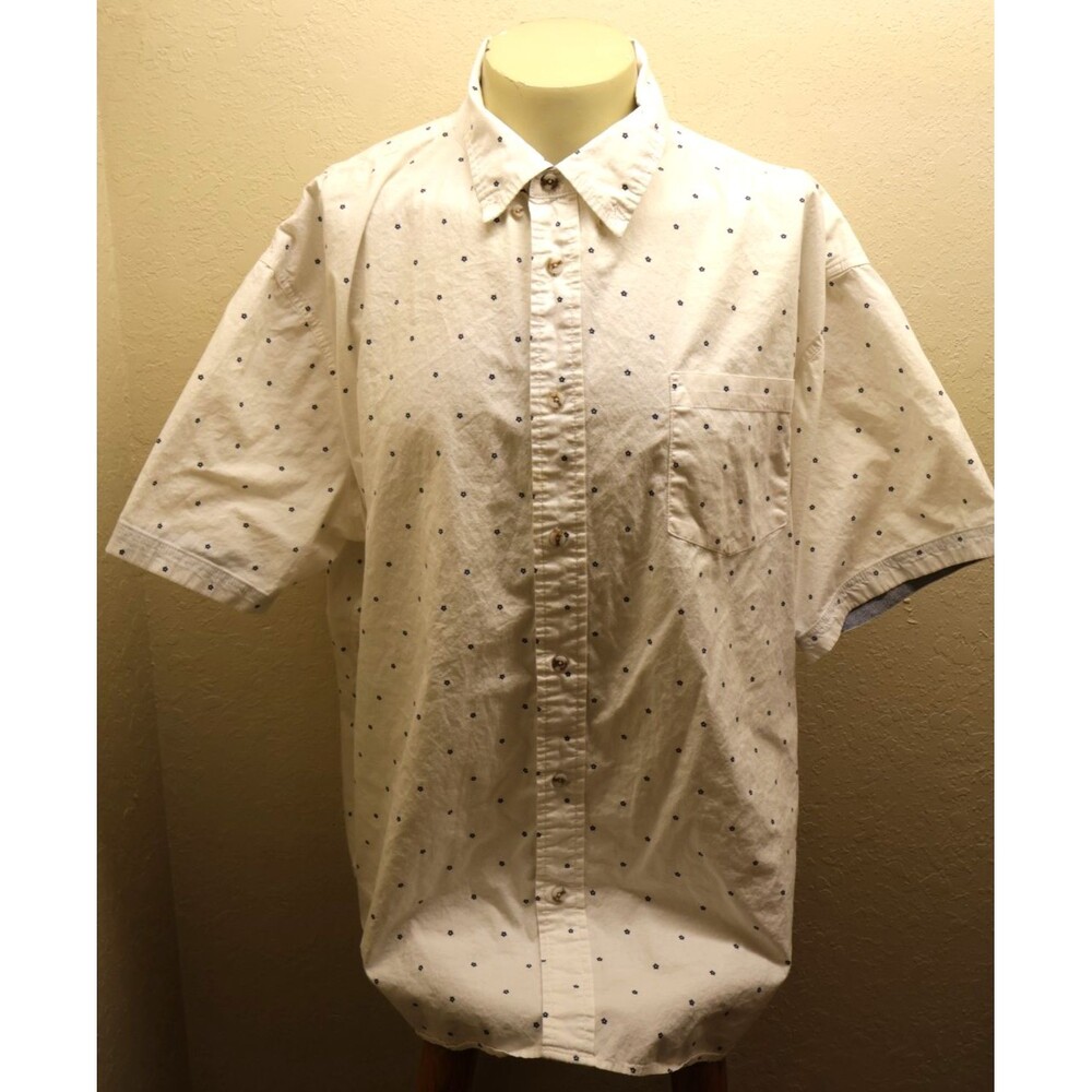 Lee Mens 3XL Short Sleeve Button Down Shirt Off White Cream Micro Print Floral